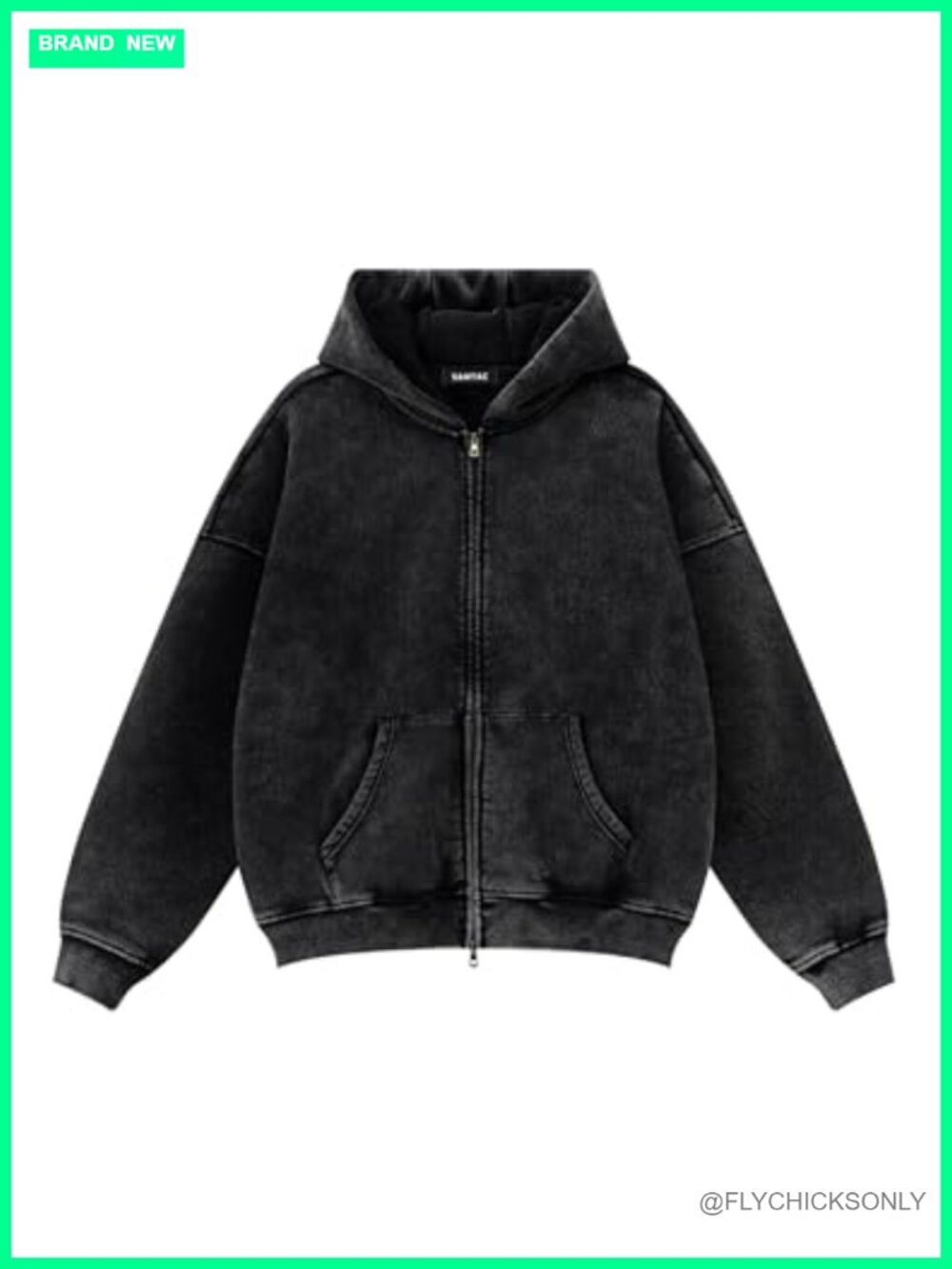 Vamtac Oversized Fleece Hoodie Double Zip Up Acid Wash Sweatshirt